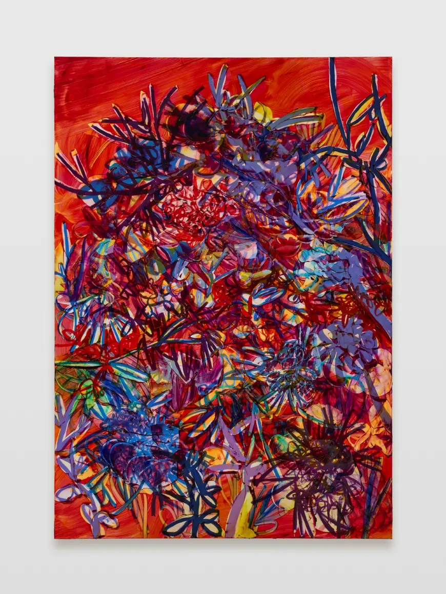 Jadé Fadojutimi, "As I transcend from thistle to thorn, friction and throbbing are pompously born", 2025, acrylic, oil and oil pastel on canvas, 250 x 175 cm 　© Jadé Fadojutimi. Courtesy of the artist and Taka Ishii Gallery / Photo: Kenji Takahashi